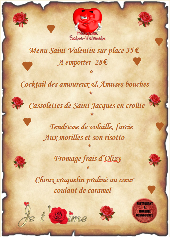 Menu de Saint Valentin A Mon Idee